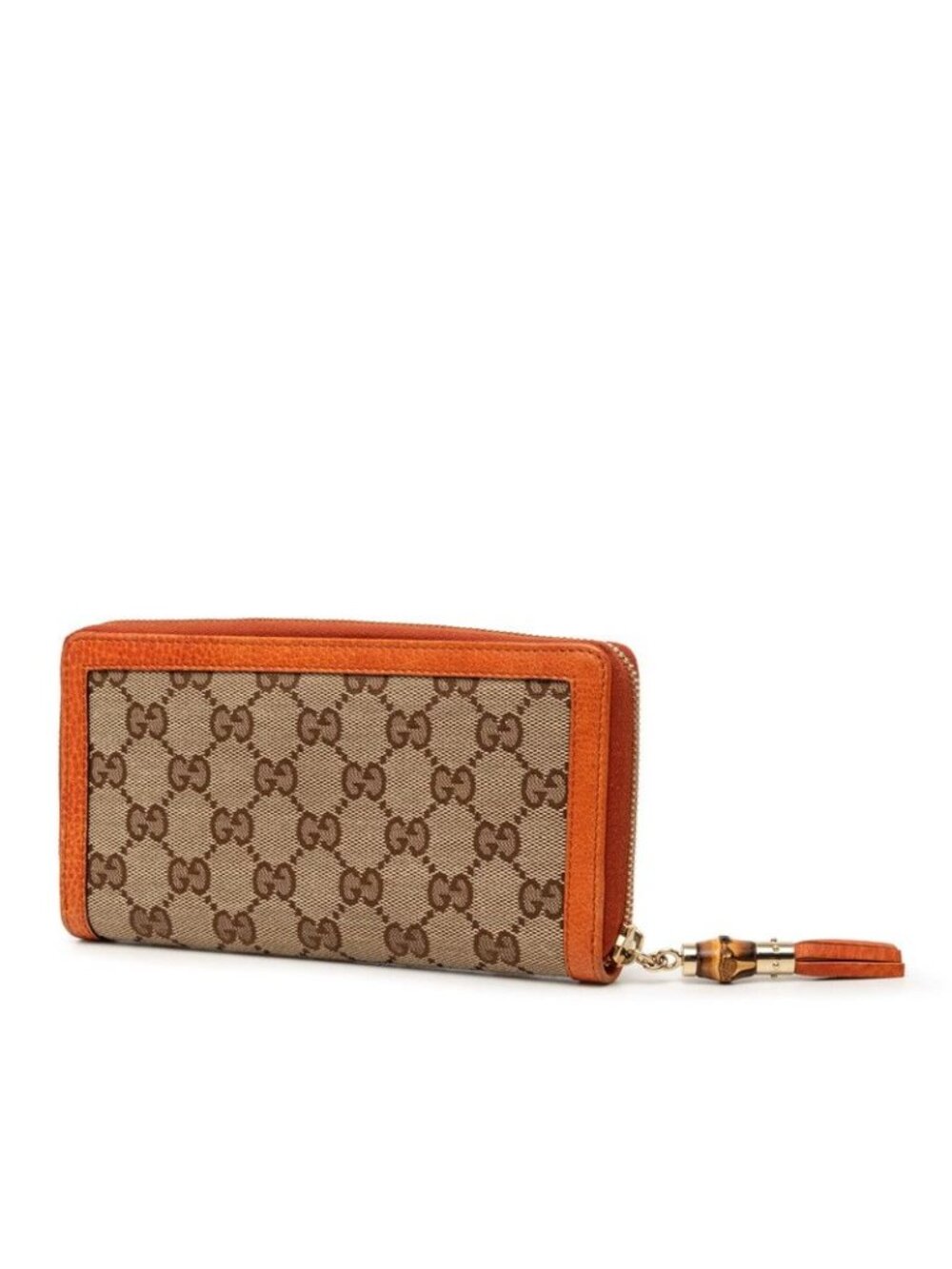 Gucci GG Canvas Bamboo Zip Around Wallet Tassel Orange Beige - Picture 2 of 6